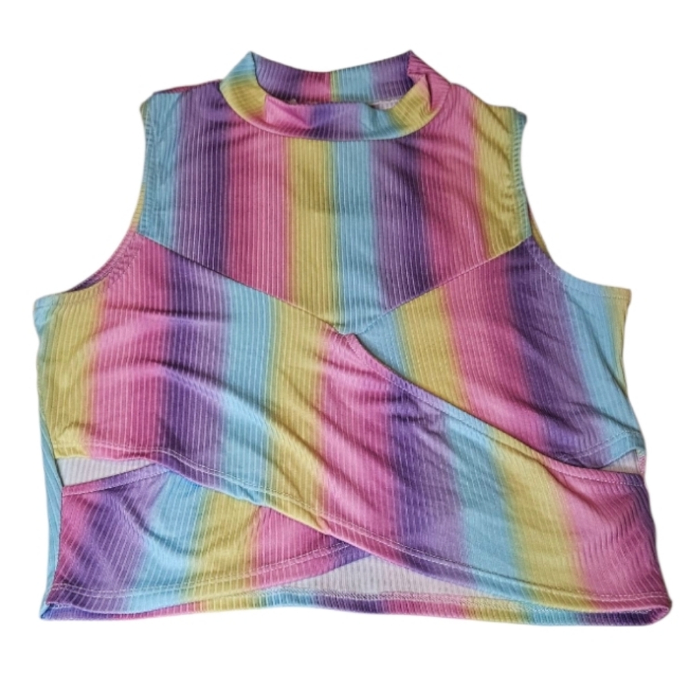 🟢Peach Love California Pastel Striped Crop Top